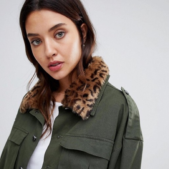 Blank NYC Utility Jacket with Leopard Print Collar - Picture 2 of 4